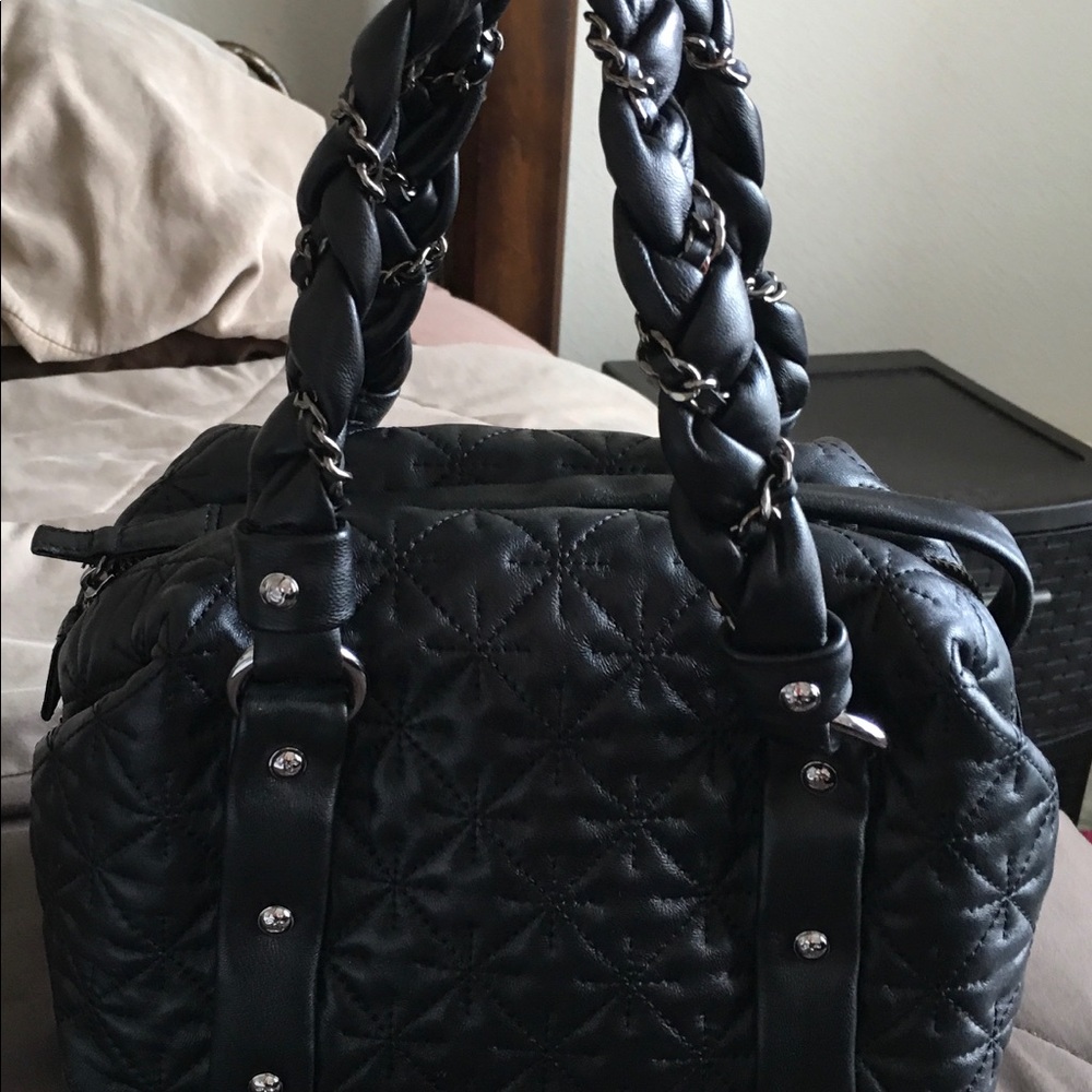 Chanel quilted tote black bag braided straps